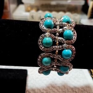 Turquoise and Silver Beaded Bracelet